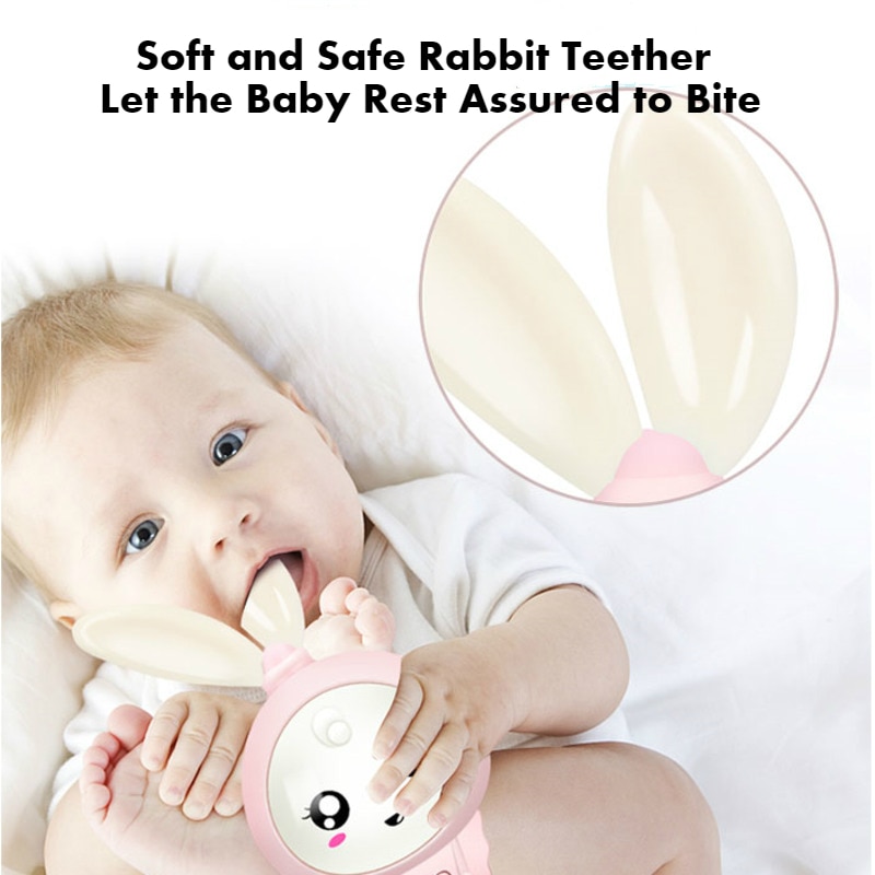 Baby Music Flashing Teether Rattle Toys Cute Rabbit Hand Bells Mobile Infant Pacifier Weep Tear Newborn Early Educational Toys